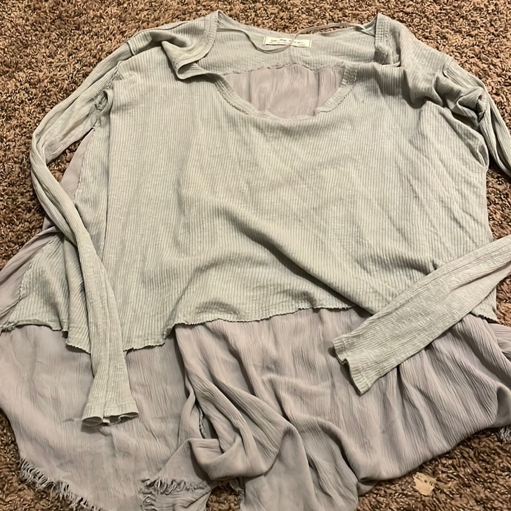 Grey Free People boho long sleeve top